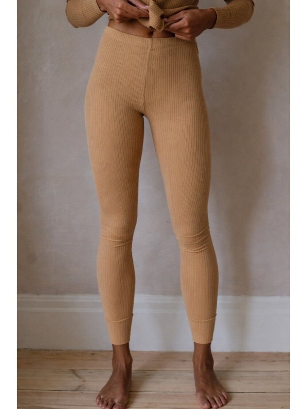 NWT The Simple Folk Womens Ribbed Organic Cotton Leggings Size US 18 ~ Camel